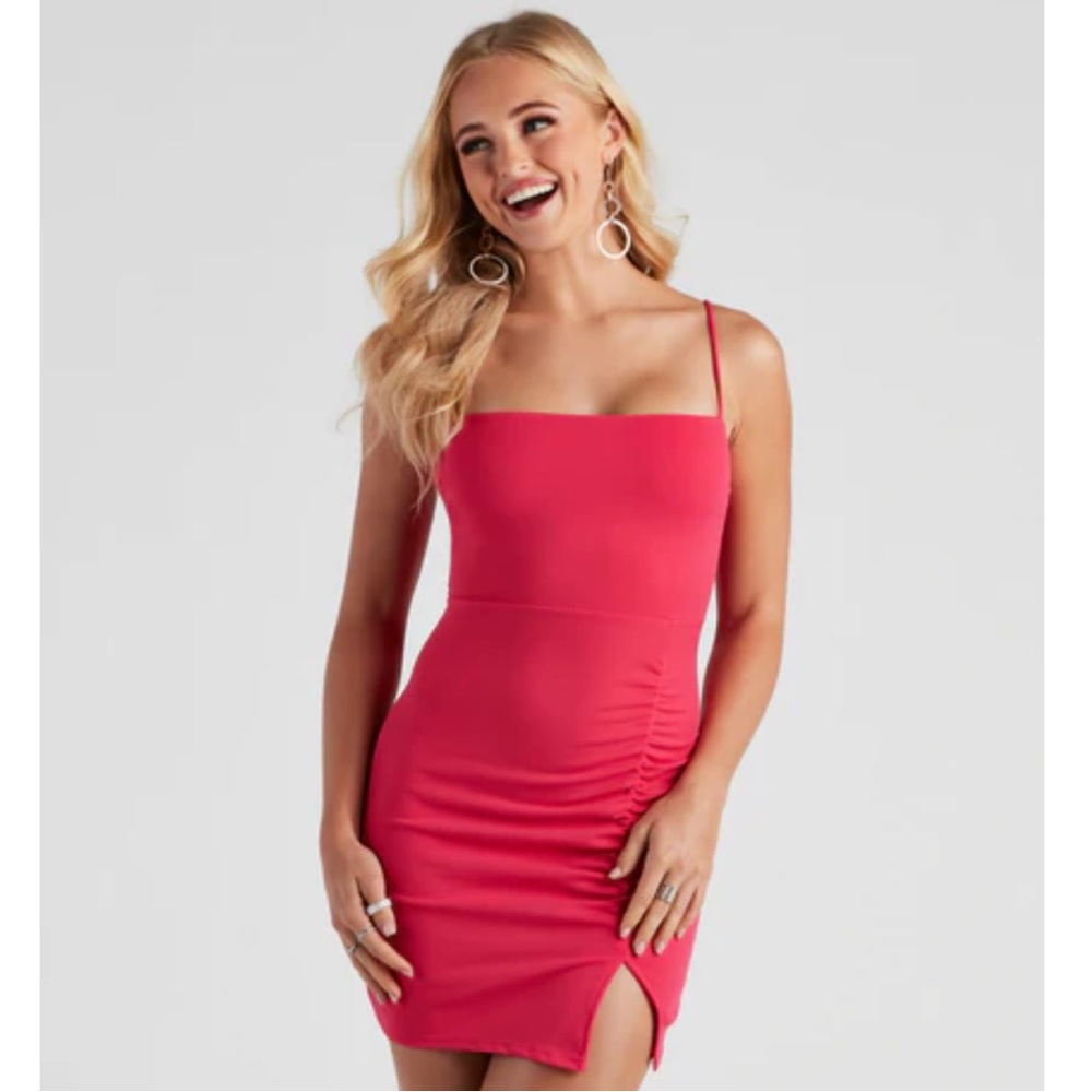 Windsor Sassy Spirit Crepe Mini Dress in Hot Pink